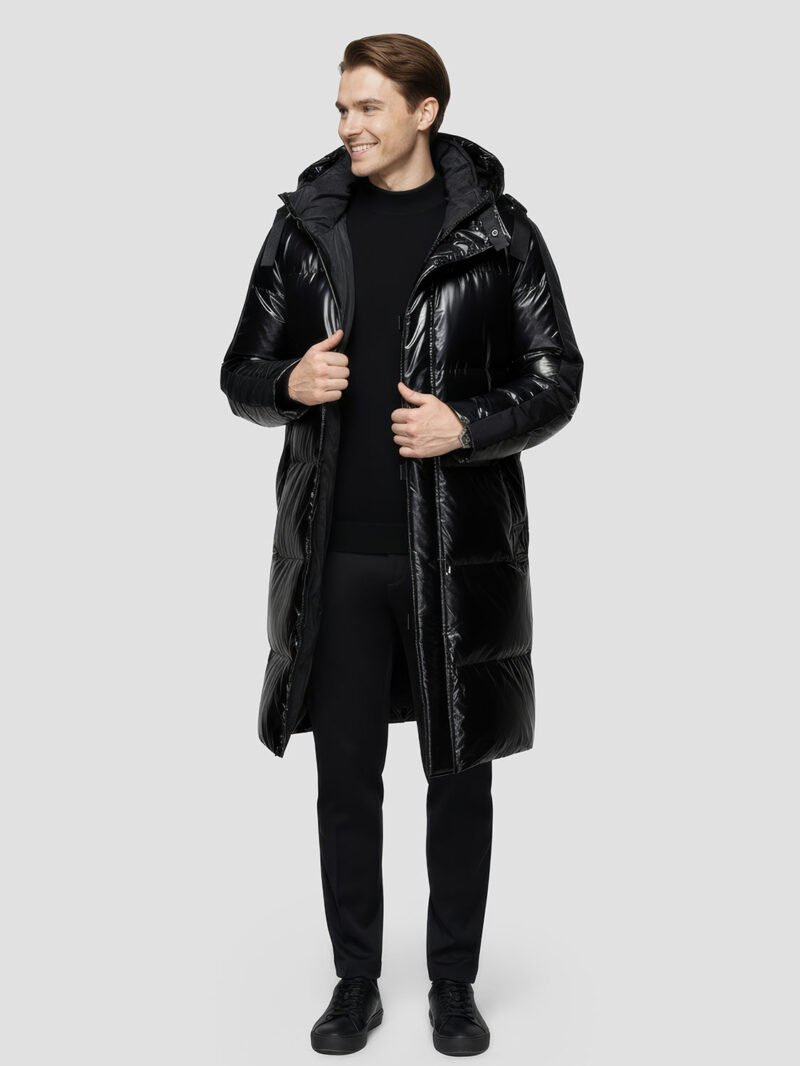 men's long shiny down jacket