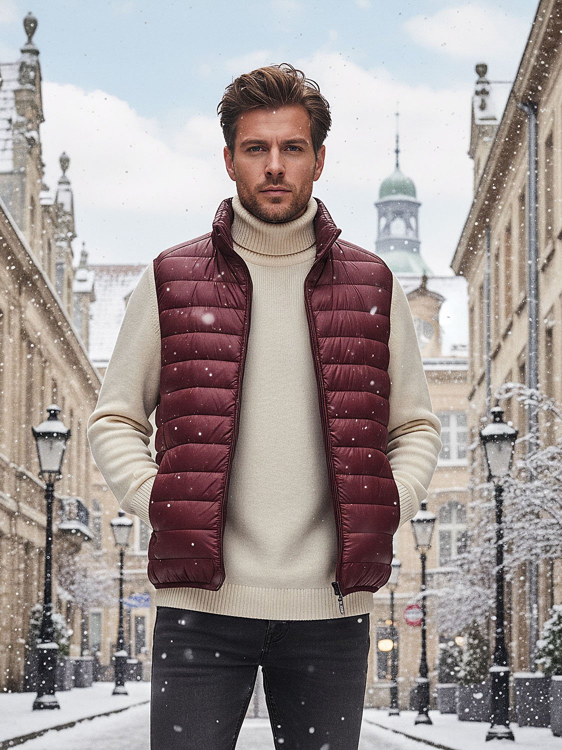 men's shiny sleeveless down jacket
