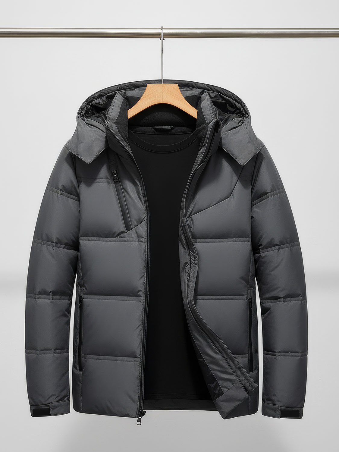 AERODOWN – Doudoune chaude homme duvet 7 Veste doudoune homme grise avec capuche, idéale pour l'hiver, aspect mat, léger et chaud, conçue pour un style urbain et extérieur.