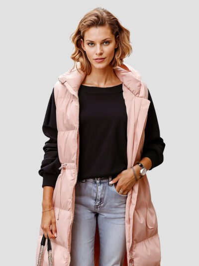 Women's extra long sleeveless down jacket