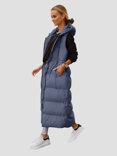 Women's extra long sleeveless down jacket