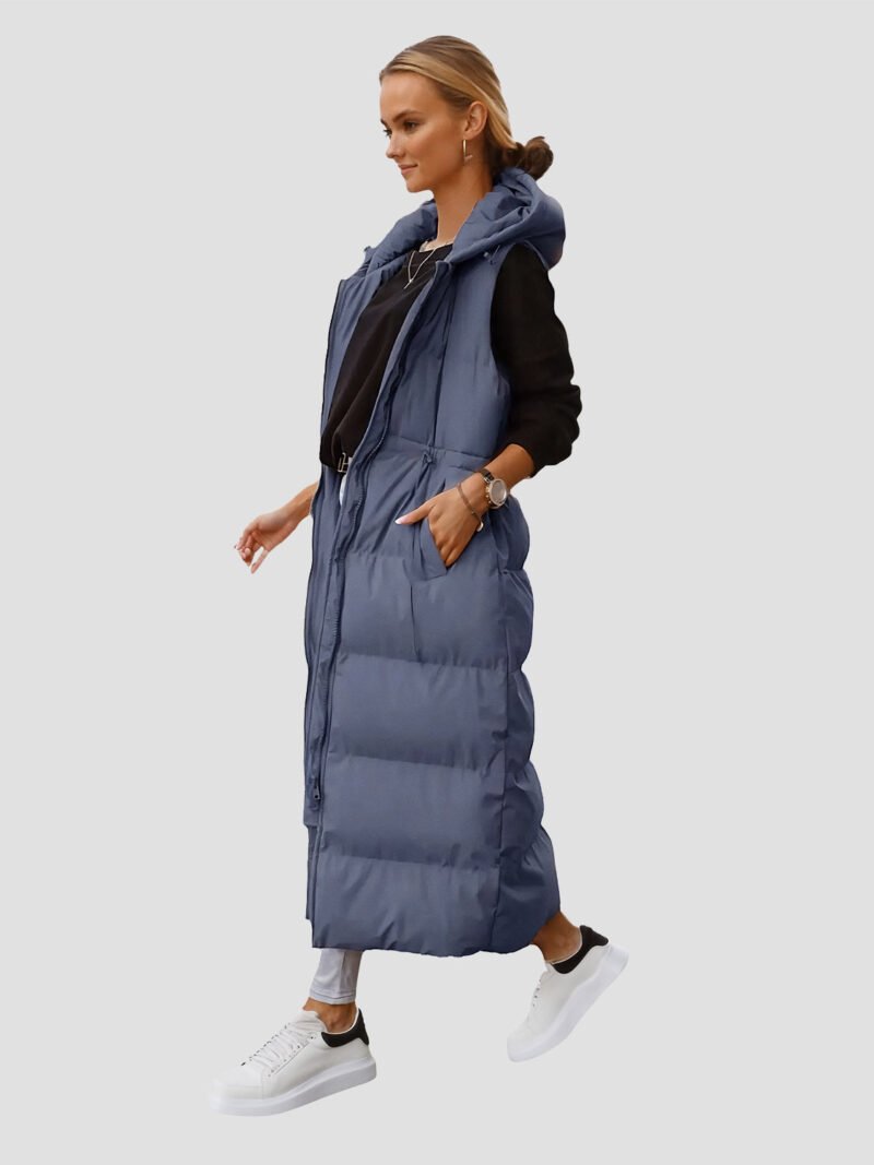 Women's extra long sleeveless down jacket