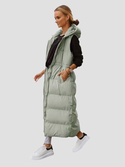 Women's extra long sleeveless down jacket