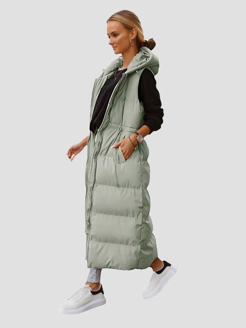 Women's extra long sleeveless down jacket