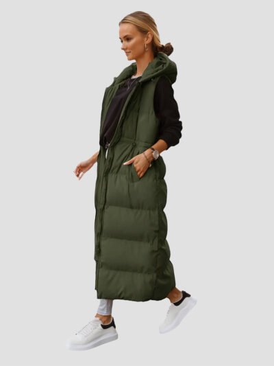 Women's extra long sleeveless down jacket