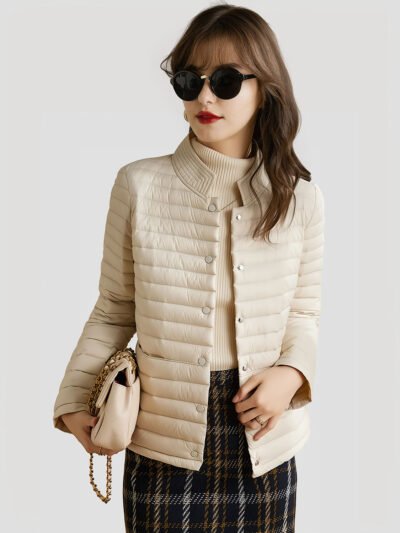 women's lightweight beige down jacket