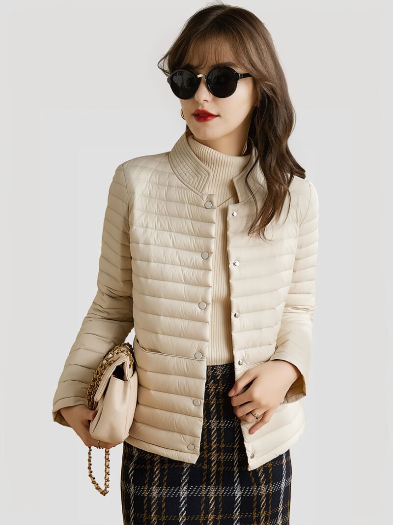 women's lightweight beige down jacket