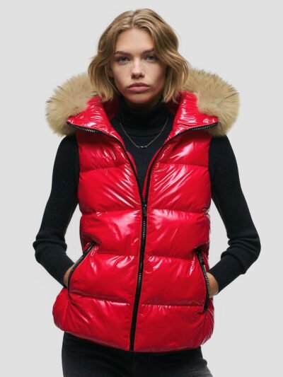 women's sleeveless down jacket with fur