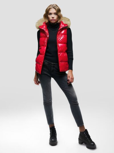 women's sleeveless down jacket with fur