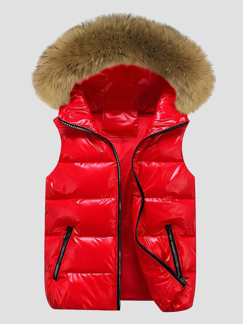 women's sleeveless down jacket with fur