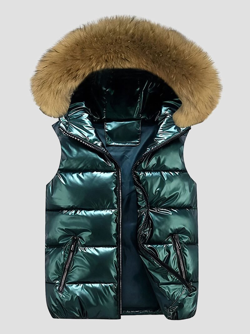 women's sleeveless down jacket with fur