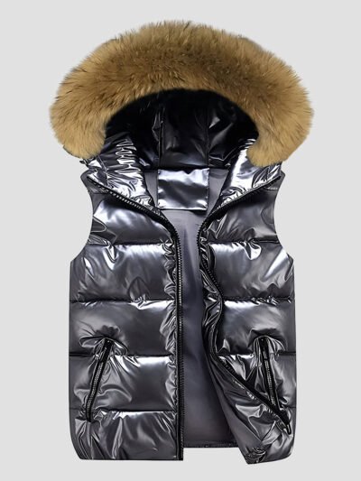 women's sleeveless down jacket with fur