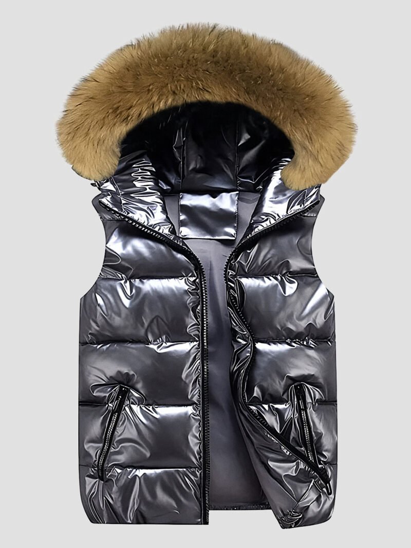 women's sleeveless down jacket with fur