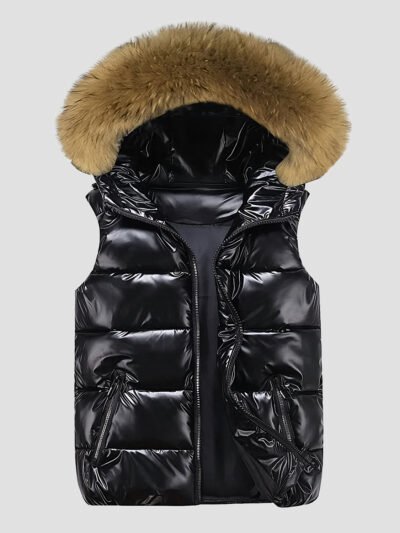 women's sleeveless down jacket with fur