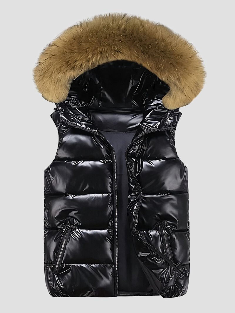 women's sleeveless down jacket with fur