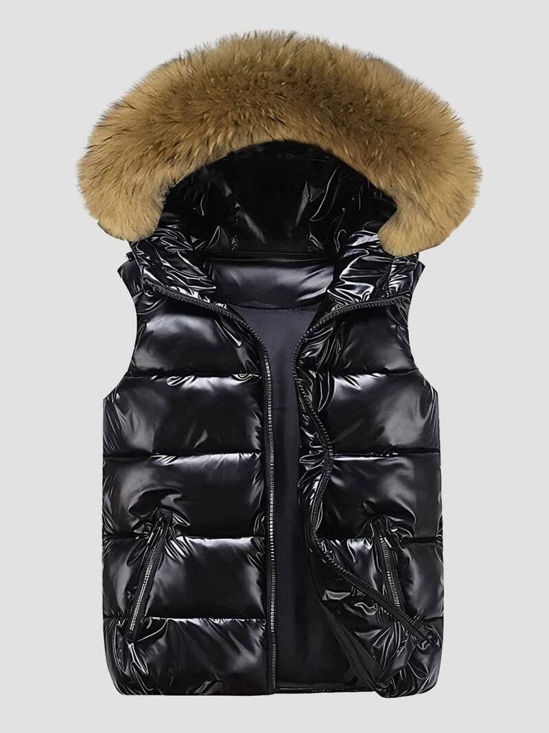 women's sleeveless down jacket with fur
