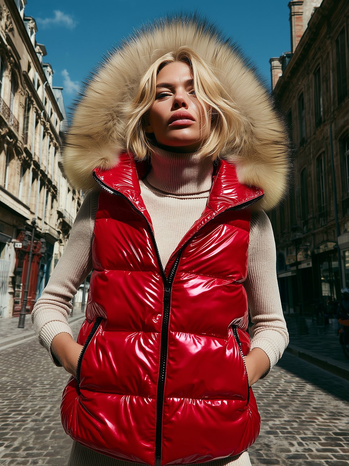 women's sleeveless down jacket with fur