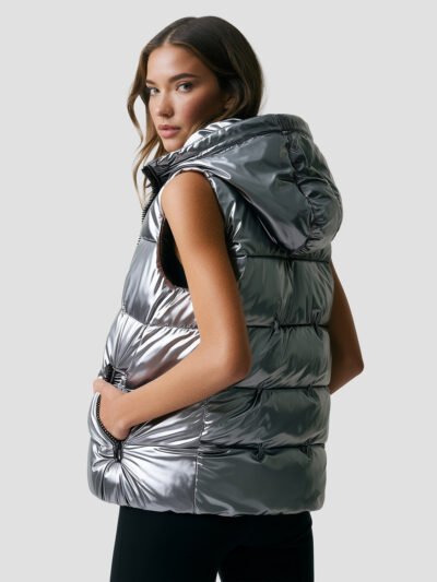 women's sleeveless down jacket with hood