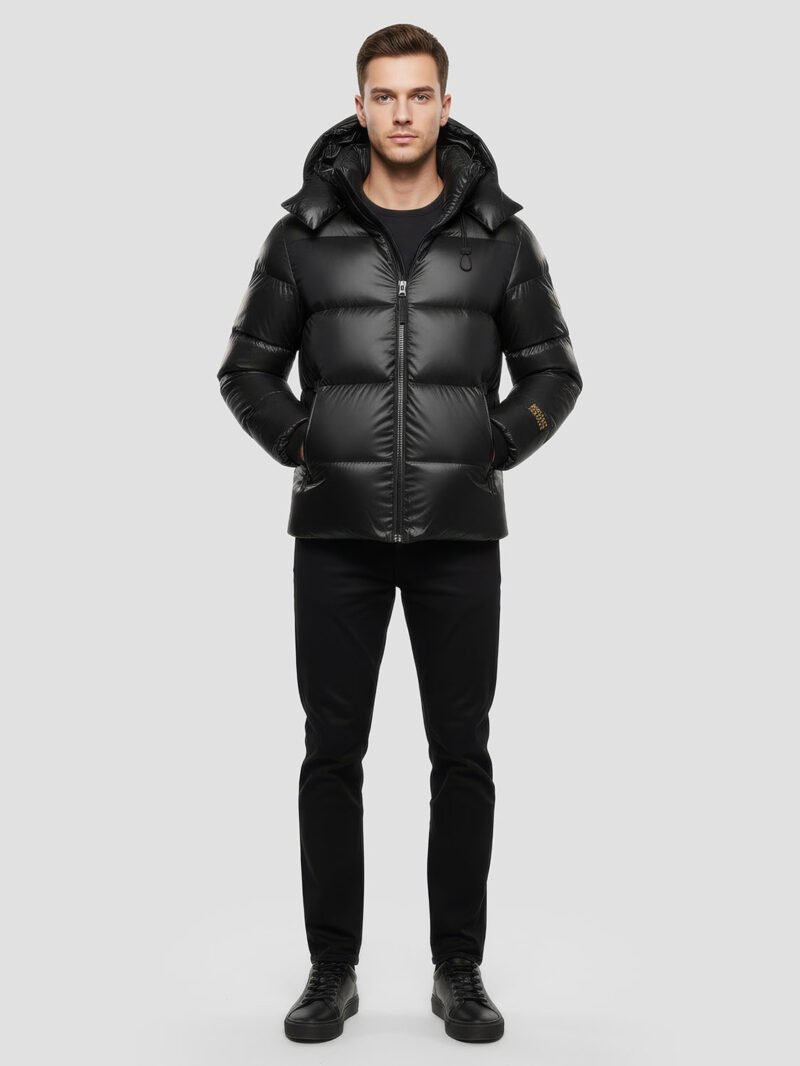 Mens-Black-Duck-Down-Jacket_2 Doudoune noire homme, veste doudoune chaude et légère, impermeable, style urbain et tendance, adaptée pour l'hiver.