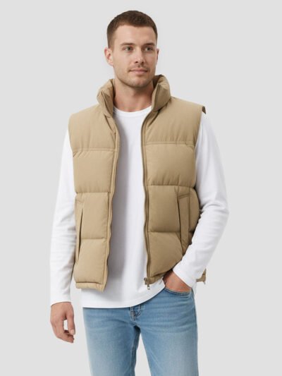 beige sleeveless down jacket for men