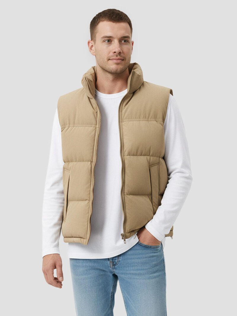 beige sleeveless down jacket for men