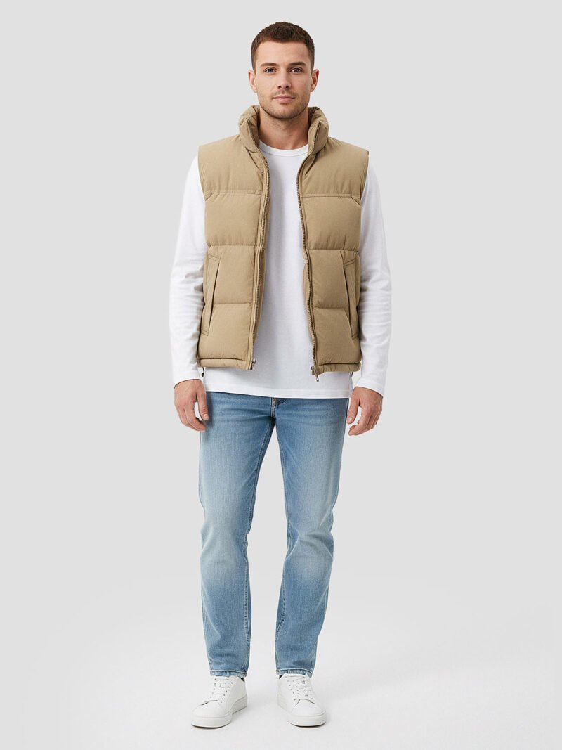 beige sleeveless down jacket for men