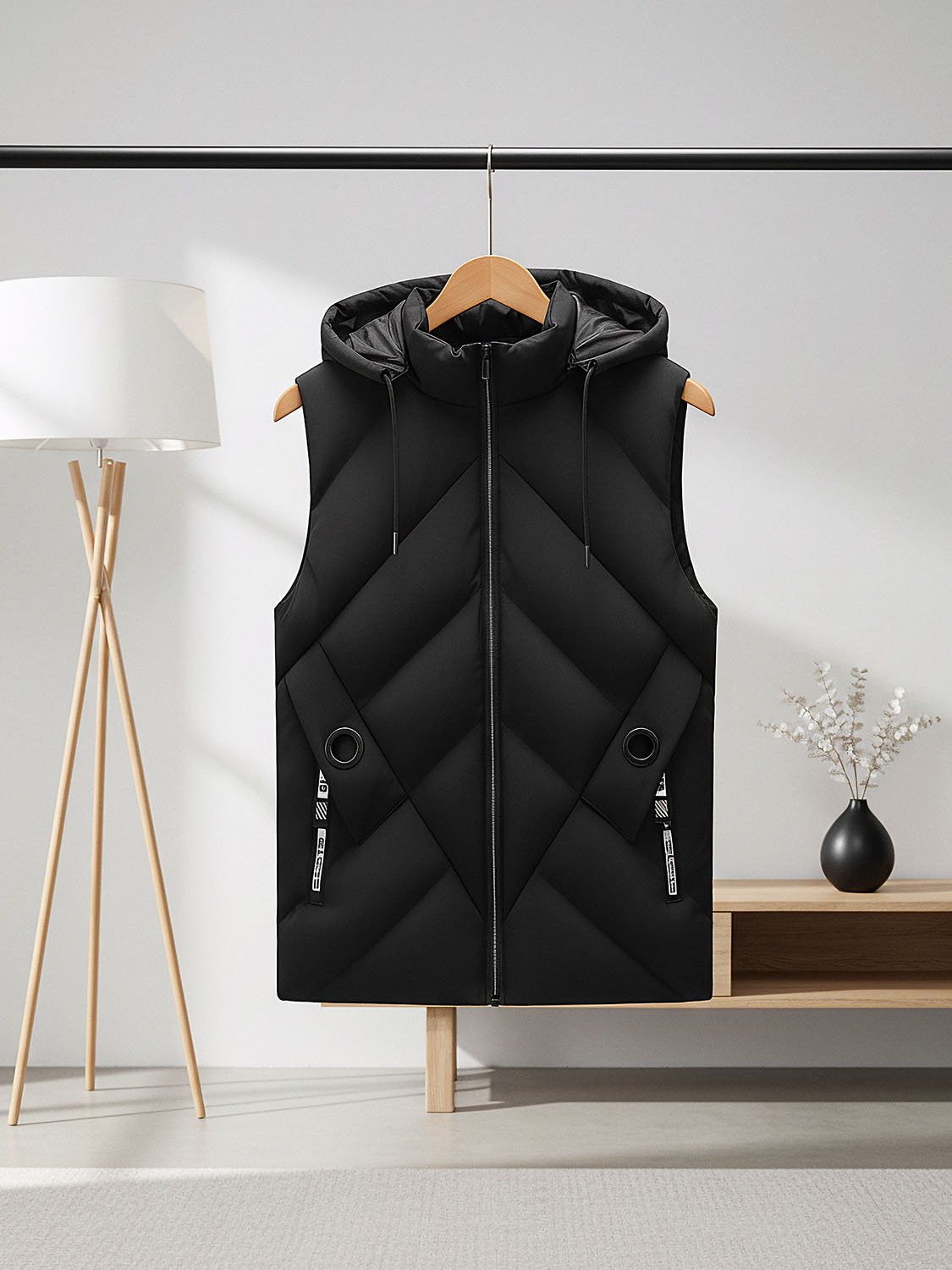 black sleeveless men's down jacket