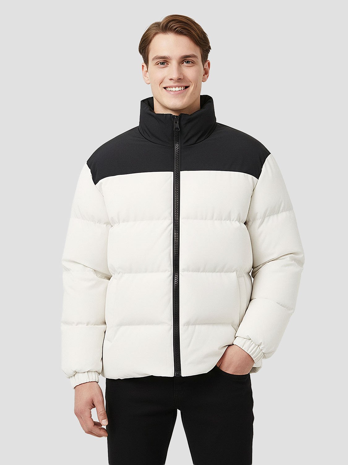CONTRAST – Doudoune noire et blanche homme 1 men's black and white down jacket