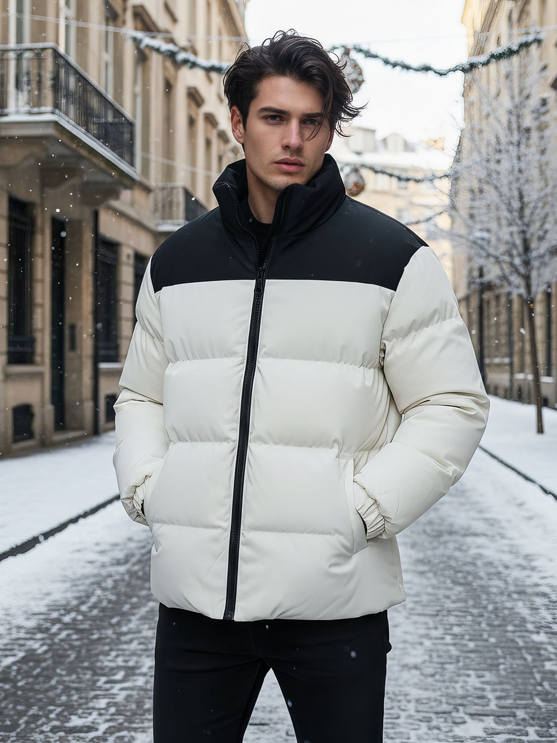 CONTRAST – Doudoune noire et blanche homme 6 men's black and white down jacket