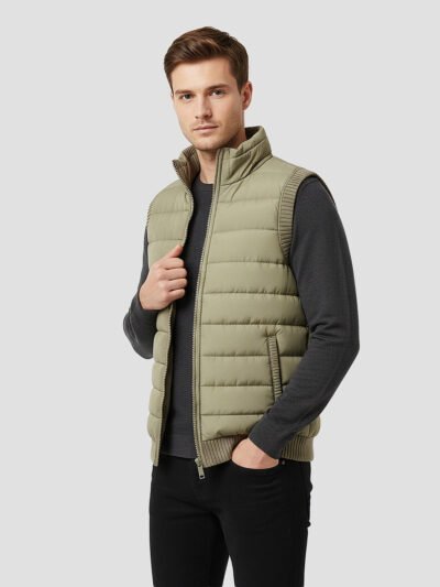 men's khaki sleeveless down jacket