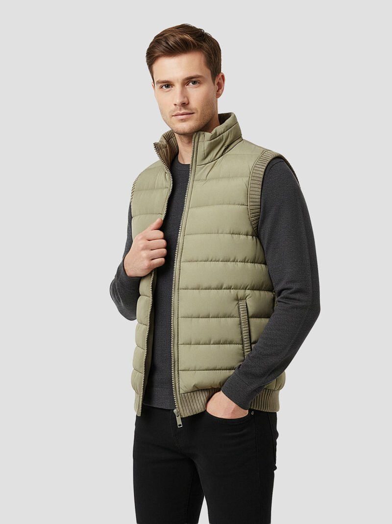 men's khaki sleeveless down jacket