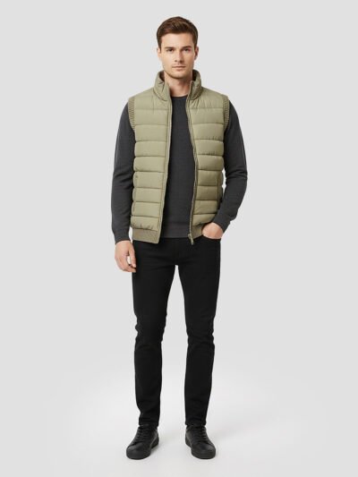men's khaki sleeveless down jacket