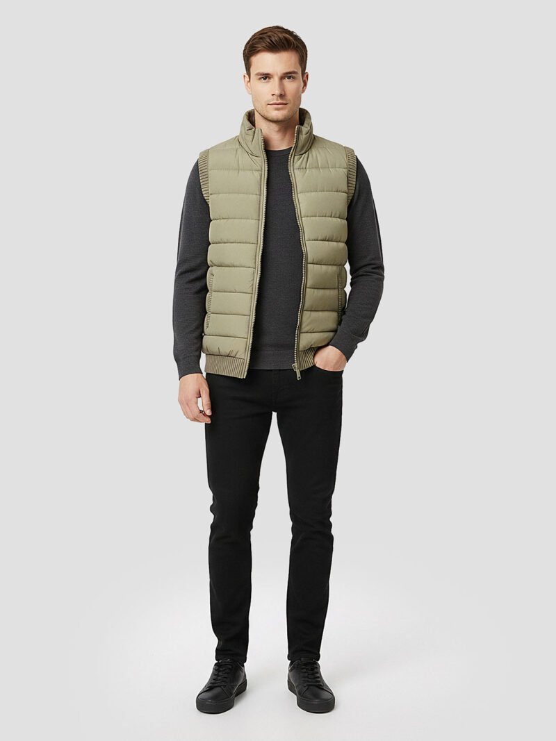 men's khaki sleeveless down jacket