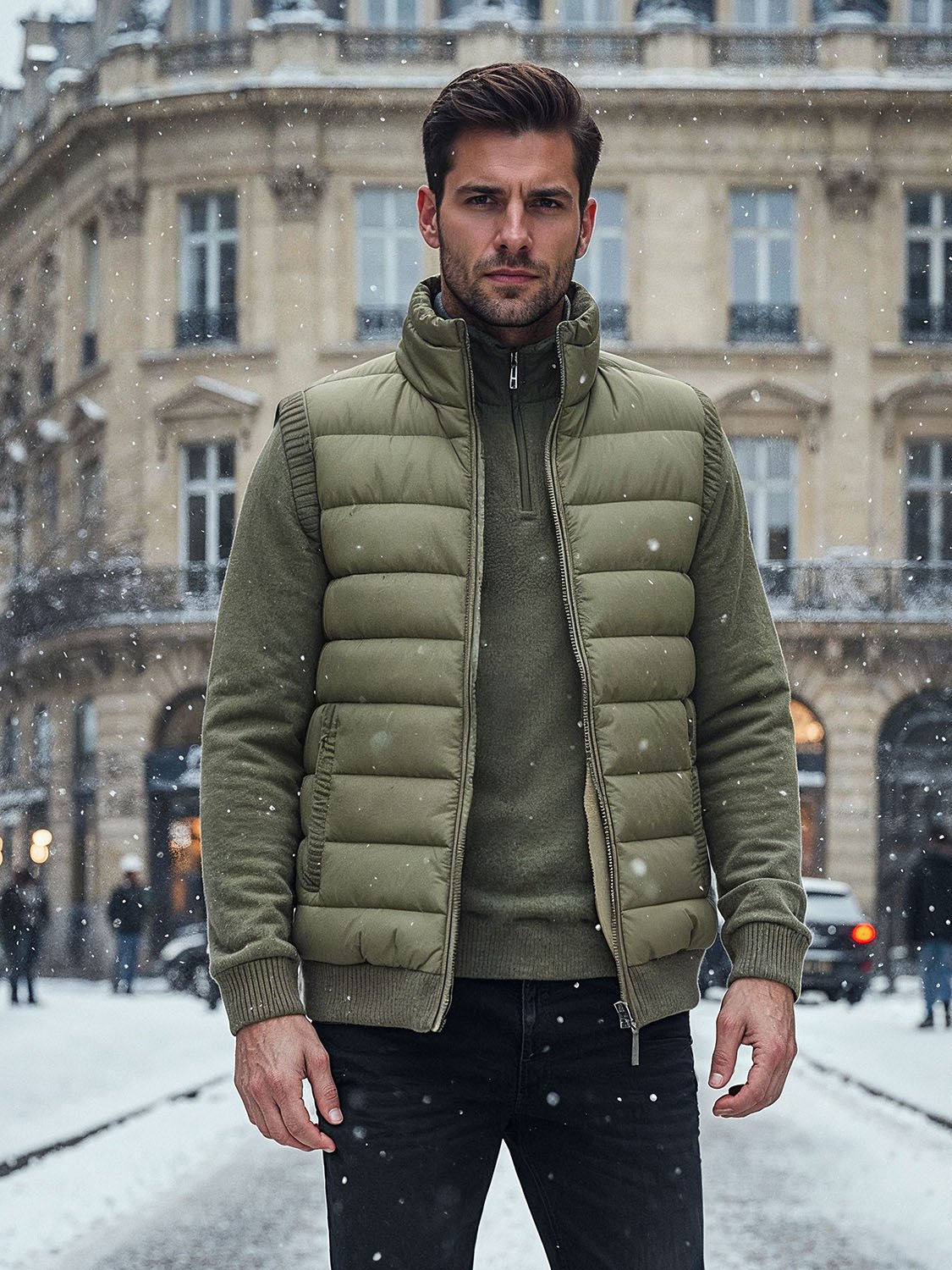 men's khaki sleeveless down jacket