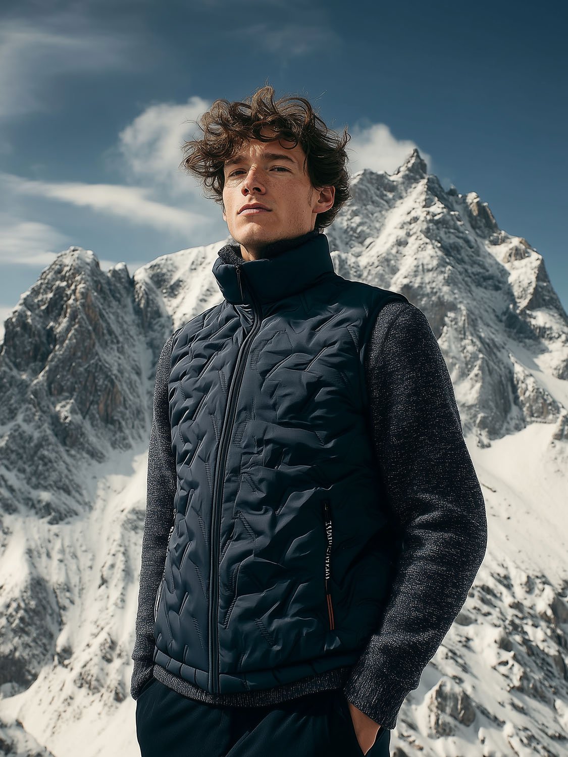 men's navy blue sleeveless down jacket