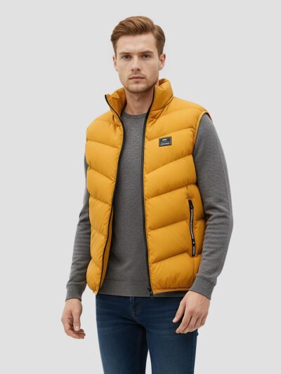 men's yellow sleeveless down jacket