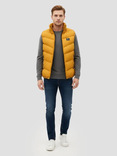 men's yellow sleeveless down jacket