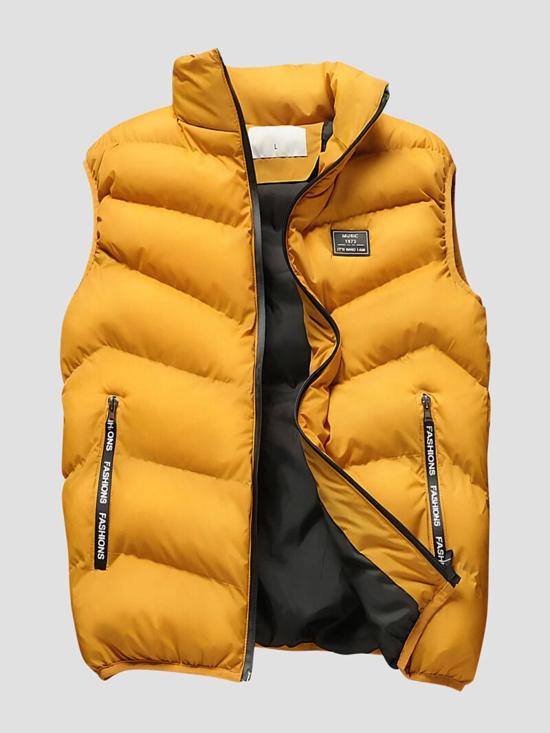 men's yellow sleeveless down jacket