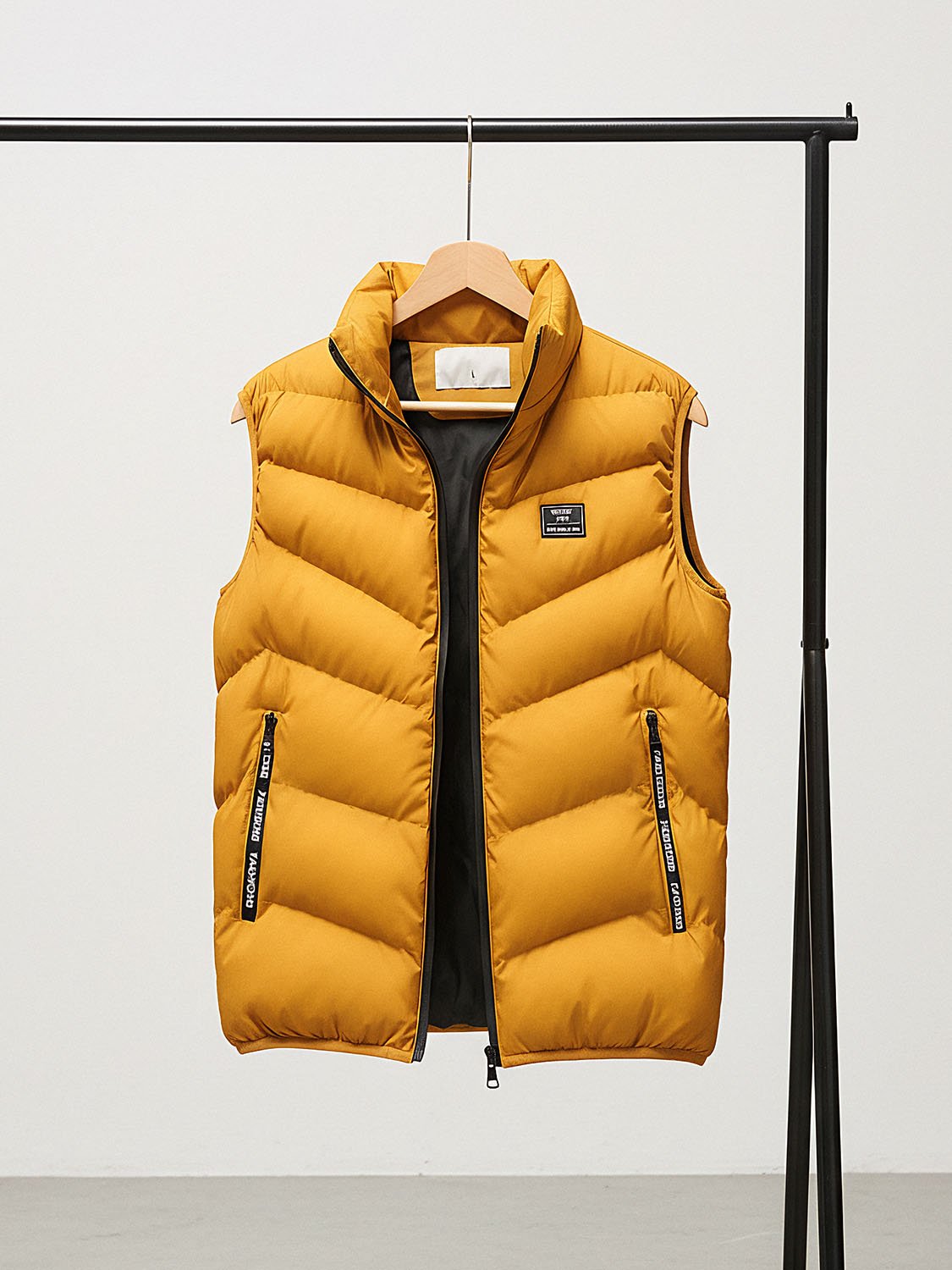 men's yellow sleeveless down jacket