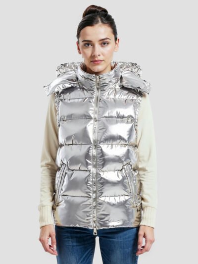 Women's silver sleeveless down jacket