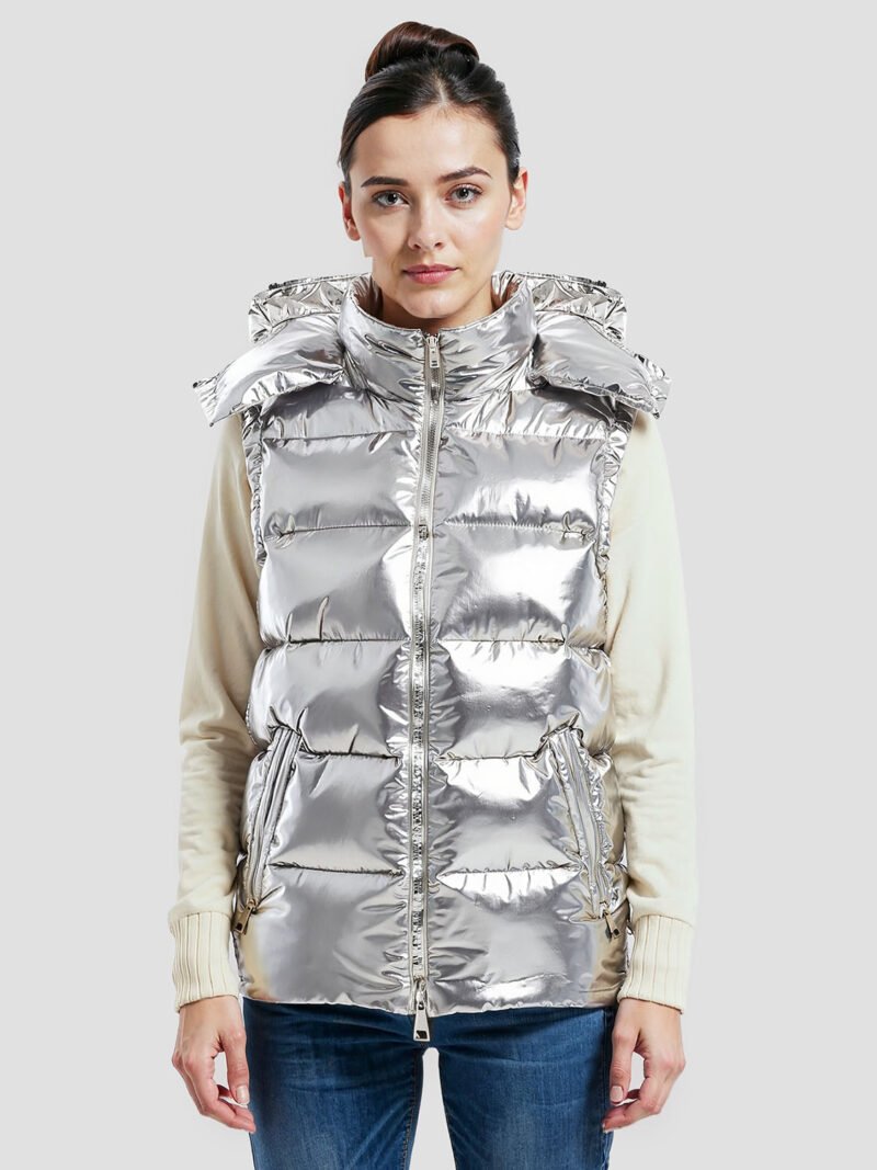 Women's silver sleeveless down jacket