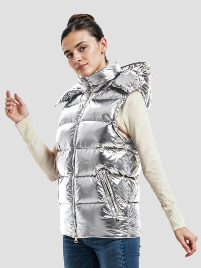 Women's silver sleeveless down jacket