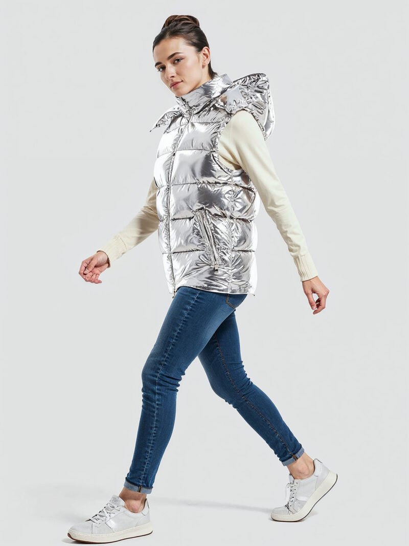 Women's silver sleeveless down jacket