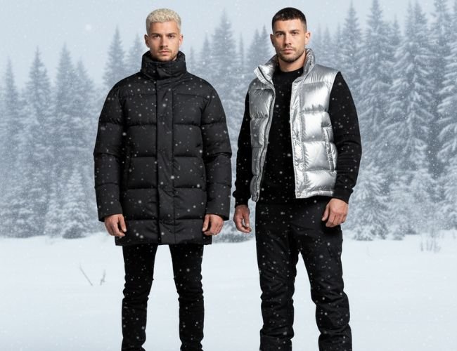 Deux hommes en vêtements d'hiver.